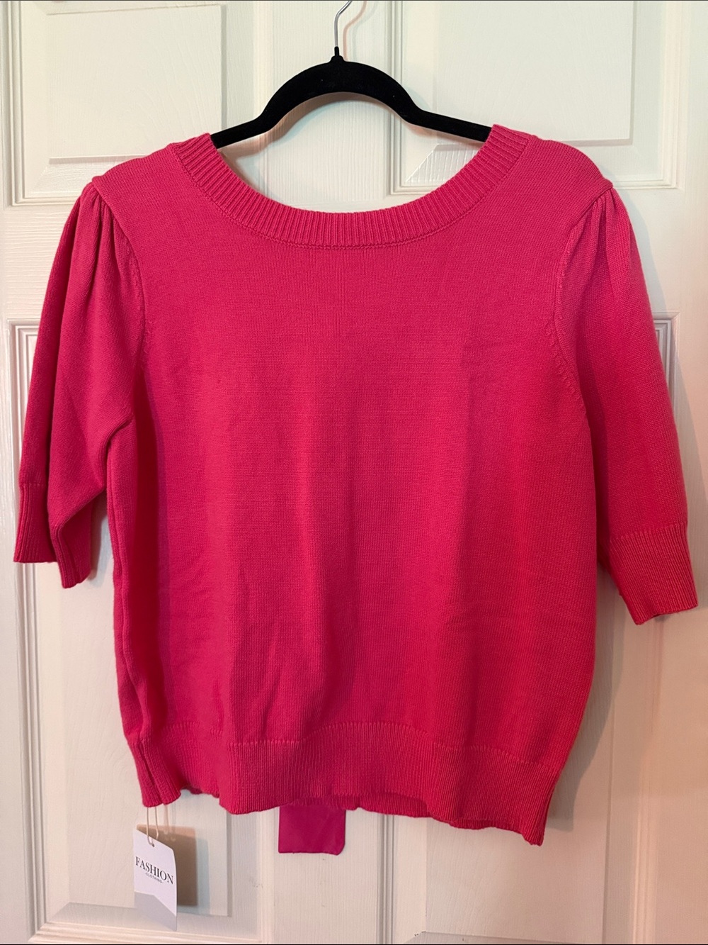 Bright Hot Pink Scoop Neck Short Sleeve Sweater - Unbranded